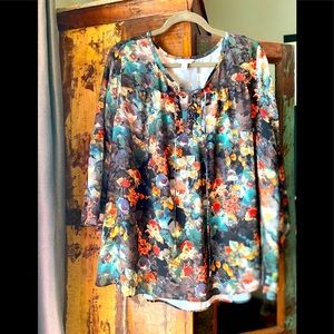 Flowy lace up front floral blouse
